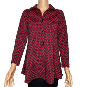 IC by Connie K Textured Swing Top Red Black Button Front Artsy Tunic S Lagenlook